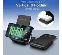 2 In 1 Foldable Wireless Charger Fast Induction Charger For Samsung Galaxy S Note Z Series,Iphone 8-16 Series,Google Pixel,Xiaomi,Airpod4/3/2/Pr,Galaxy Buds Series (Black)