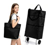 2-in-1 Folding Shopping Bag with Wheels, Compact Daily Transport (Black,50L)