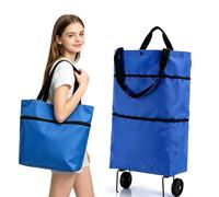 2-in-1 Folding Shopping Bag with Wheels, Compact Daily Transport (Blue,10L)