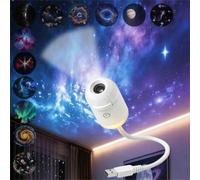 2-in-1 Galaxys Projector Night Light with 12 Sliding Projection Films,USB Starry Sky Night Light Projector with Adjustable Brightness & Focus,Mini LED Projection Lamp for Bedroom Car Ceiling