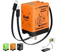 2-in-1 GaN Compatible with Fast Charger, GaN Charger Fast Charging, Retractable Phone Chargers Wall Plug with Lightning and Type-C Cables, Foldable Chargers for iPhone&Most Android (Orange)
