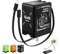2-in-1 GaN Compatible with Fast Charger, GaN Charger Fast Charging, Retractable Phone Chargers Wall Plug with Lightning and Type-C Cables, Foldable Chargers for iPhone&Most Android (Black)