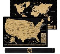 2 in 1 Gift Set - Scratch Off World Map and US Scratch off Map - Easy to Frame Scratchable World and United States of America Posters - Globetrotters Wall Map - Black and Gold Travel Tracker
