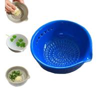 2 in 1 Handmade Garlic Grater & Herb Bowl with 5/7 Hole Sizes,Stoneware Kitchen Gadget with Drainage Port,Leaf Stripper,Built-In Grater Plate Tool For Garlic Ginger Herbs Lemon Cheese (B-7 hole)
