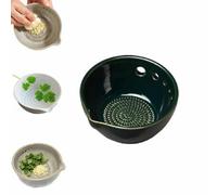 2 in 1 Handmade Garlic Grater & Herb Bowl with 5/7 Hole Sizes,Stoneware Kitchen Gadget with Drainage Port,Leaf Stripper,Built-In Grater Plate Tool For Garlic Ginger Herbs Lemon Cheese (G1-5 holes)