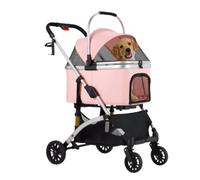 2-in-1 Hundebuggy - Poussette pliable pour chiens - Diable - Pour chiens et chats - Tout terrain - 360° - Jusqu'à 40 kg - Argent/Rose