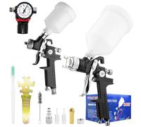 2-in-1 HVLP Pulvérisateurs de Peinture avec buse de 0,8mm Buses 125ML Tasse et 1,4 mm Buses 600ML Tasse Pistolet pulvérisateur Professionnel pour Peinture de Meubles de Voiture (Noir)