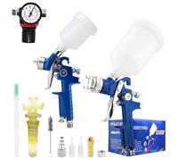 2-in-1 HVLP Pulvérisateurs de Peinture avec buse de 0,8mm Buses 125ML Tasse et 1,4 mm Buses 600ML Tasse Pistolet pulvérisateur Professionnel pour Peinture de Meubles de Voiture (Bleu)