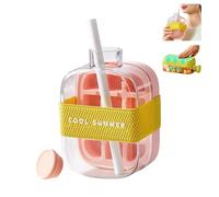 2-in-1 Ice Cube Tray Water Bottle, Press-to-Release Ice Tray, Portable Leak-Proof ICY Drink Gadget with Straw, Perfect for Home ice-Making, Outdoor picnics, Office use 800ml(Pink)