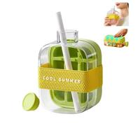 2-in-1 Ice Cube Tray Water Bottle, Press-to-Release Ice Tray, Portable Leak-Proof ICY Drink Gadget with Straw, Perfect for Home ice-Making, Outdoor picnics, Office use 800ml(Green)