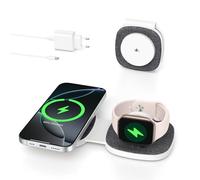 2 in 1 Induction Charger for iPhone MagSafe Wireless Foldable for iPhone 17 Air 16 15 14 13 12 Series for Apple Watch 11 10 9 8 7 6 5 4 3 2 SE/Ultra, for AirPods Magnetic Travel