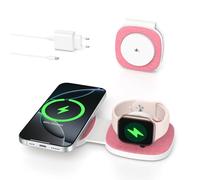 2 in 1 Induction Charger for iPhone MagSafe Wireless Foldable for iPhone 17 Air 16 15 14 13 12 Series for Apple Watch 11 10 9 8 7 6 5 4 3 2 SE/Ultra, for AirPods Magnetic Travel