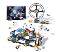 2 in 1 Jeu de construction, STEM Jouet avec fusées ovnis satellites capsules spatiales, montagnes russes Parc de la ville Blocs de construction, 764 pièces, Cadeau pour garçons enfants Filles 6+