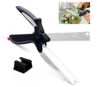 2 in 1 Kitchen Scissors for Food - Stainless Steel Cutting Board Scissors with Safety Lock | 9.6" Tomato Knife, Fruit & Vegetable Cutter - Easy-to-Use Kitchen Shears for Meat, Cheese and More