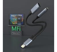 2 in 1 Lightning to 3.5mm Headphone Jack Adapter for iPhone and Charger-Apple MFi Certified-Support Music + Charging + HiFi for iPhone (Can't Call)