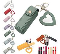 2-in-1 Lip Oil Keychain,Lipstick Holders Keychains with Mirror,Potable PU Leather Lipstick Holder Keychains