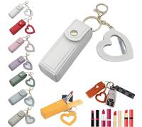 2-in-1 Lip Oil Keychain,Lipstick Holders Keychains with Mirror,Potable PU Leather Lipstick Holder Keychains