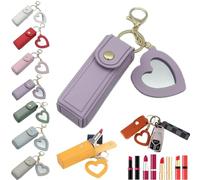 2-in-1 Lip Oil Keychain,Lipstick Holders Keychains with Mirror,Potable PU Leather Lipstick Holder Keychains