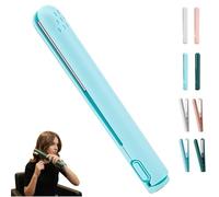2 in 1 Mini Curling Iron and Hair Straightener, Portable Ceramic Dual Purpose Flat Iron for Short Hair and Bangs, USB Powered Travel Styling Tool with Anti-Scald Design (A-Blue)