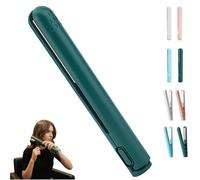 2 in 1 Mini Curling Iron and Hair Straightener, Portable Ceramic Dual Purpose Flat Iron for Short Hair and Bangs, USB Powered Travel Styling Tool with Anti-Scald Design (A-Green)