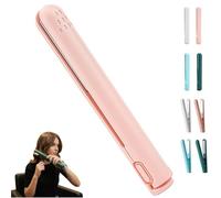 2 in 1 Mini Curling Iron and Hair Straightener, Portable Ceramic Dual Purpose Flat Iron for Short Hair and Bangs, USB Powered Travel Styling Tool with Anti-Scald Design (A-Pink)