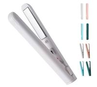2 in 1 Mini Curling Iron and Hair Straightener, Portable Ceramic Dual Purpose Flat Iron for Short Hair and Bangs, USB Powered Travel Styling Tool with Anti-Scald Design (B-White)