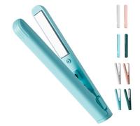 2 in 1 Mini Curling Iron and Hair Straightener, Portable Ceramic Dual Purpose Flat Iron for Short Hair and Bangs, USB Powered Travel Styling Tool with Anti-Scald Design (B-Blue)
