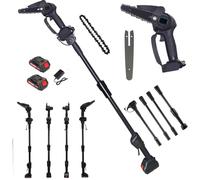 2 in 1 Mini Tronçonneuse et Élagueur sur Perche sans Fil,Tronçonneuse de branches rechargeable Moteur haute puissance Perche télescopique détachable Tronçonneuse électrique portative sans fil (sombre)