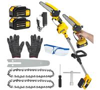 2 in 1 Mini Tronçonneuse et Élagueur sur Perche sans Fil, Tronçonneuse Télescopique 21V, Perche Télescopique 0.9-5.9 FT, Tête Inclinable 120° pour Taille Haute (Jaune)