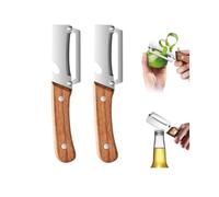 2 in 1 Multi-Function Vegetable Peeler with Built in Bottle Opener, Natural Wood Handles, Stainless Steel Blade, Dual-Use Kitchen Tool for Fruits and Vegetables (2pcs)