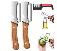 2 in 1 Multi-Function Vegetable Peeler with Ultra Sharp Stainless Steel Blade and Ergonomic Wooden Handle - Effortlessly Peel Potatoes, Apples, Carrots and Opening (1 pièce)