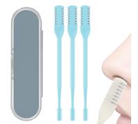 2-in-1 Nasal Hair Cutter, Upgraded Double Sided Nasal Hair Trimmer for Women Men, Portable Manual 360° Rotating with Ear Digger for Women Men, Travel Essentials (Blue,3 Pcs)