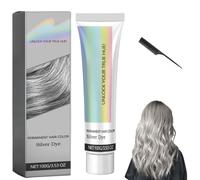 2 in 1 Natural Essence Extract Silver Hair Dye,Non Damage Long Lasting Metallic Silver Gray Hair Dye,No Bleach for All Women and Men Hairstyle