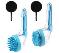 2-in-1 Pet Bath Brush with Long Handle & Shampoo Dispenser, Soft Silicone Dog Washing Brush for Shedding, Massage Tool for Dogs Cats, Deshedding Grooming Accessories (Blue)