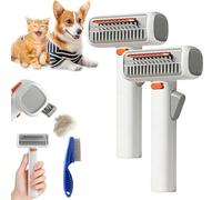 2-IN-1 Pet Self-Detangling & Grooming Comb, Undercoat Rake for Dogs, Dematting Comb for Cats with Release Button, Easy to Remove Loose Undercoat,Matted Fur & Tangles (*2)