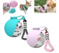 2-in-1 Portable Dog Water Bottle for Small Dogs - Leak-Proof, Compact & Foldable Pet Water Bottle with Silicone Bowl, 10oz for Walking & Travel - Stainless Steel, One-Hand Operation (Blue+Pink)