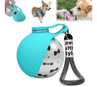 2-in-1 Portable Dog Water Bottle for Small Dogs - Leak-Proof, Compact & Foldable Pet Water Bottle with Silicone Bowl, 10oz for Walking & Travel - Stainless Steel, One-Hand Operation (1 Blue)