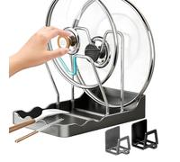 2-In-1 Pot Organizer, Lid Storage Rack Stand, 6.97x5.12 Inches Holder with Spoon Rest, Durable ABS Stainless Steel Tool, Kitchen Rack with Compact Design, Countertop Storage for Pots Spatulas