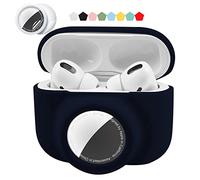 2 in 1 Protective Skin Case Compatible for Airpods Pro and Airtag Case Combo Set, Silicone GPS Tracker Cover Holder, Soft Shock-Proof Anti-Scratch Anti-Lost(Dark Blue)