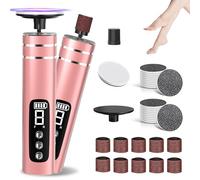 2-in-1 Rapeuse Pieds Electrique, 9 Vitesses Réglables avec Rechargeable Batterie Kit Rappe Pieds Pédicure Verre Nano & 30 Tampons Râpe Pied Pédicure pour Femmes & Hommes Pieds et Ongles (Rose)
