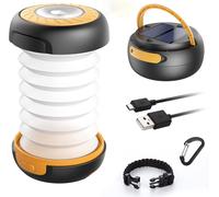 2 In 1 Rechargeable Solar Camping Lantern Outdoor Folding Pocket Telescopic Usb Cable Battery 3 Brightness 800mah Max Duration 12h For Hiking