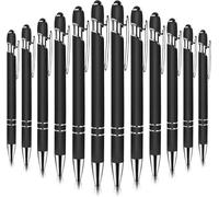 2 in 1 Retractable Ballpoint Pen Capacitive Touch Stylus for Touch Screen Device Metal Stylus for School, Office, Travel 1 mm Black Ink 12 Pieces Black Color