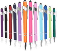 2 in 1 Retractable Ballpoint Pen Capacitive Touch Stylus for Touch Screen Device Metal Stylus for School, Office, Travel 1mm Black Ink 12pcs