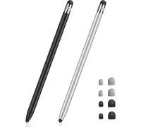 2 in 1 Rubber Stylus Touch Pen for All Mobile Phones/Tablets iPhone i-Pad Pro, Mini, iWatch Samsung, Huawei, Xiaomi, Surface, Chromebook, etc. Black+Silver