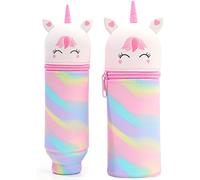 2 In 1 Soft Silicone Pencil Case, Vertical Silicone Pencil Case, Panda Pen Pouch, Zipper Closure, Large Capacity School Supplies, Beige, White Unicorn