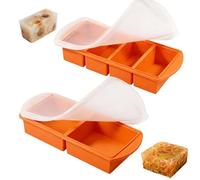 2-in-1 Souper Cubes, Lot de 2 Plateaux de Congélation en Silicone avec Couvercle, 2+4 Compartiments Récipient à Soupe, Moule à Soupe pour Soupe,Ice Cube,Bouillon,Sauce (4 x 250 ml, 2 x 501 ml, orange)