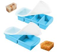 2-in-1 Souper Cubes, Lot de 2 Plateaux de Congélation en Silicone avec Couvercle, 2+4 Compartiments Récipient à Soupe, Moule à Soupe pour Soupe,Ice Cube,Bouillon,Sauce (4 x 250 ml, 2 x 500 ml, Bleu)