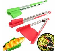 2-in-1 Spatula & Tongs - Simply Flip, Non-Stick Silicone Tong Clip, Multi Functional Non-Stick Silicone Tong Clip, Kitchen Cooking Tools, Kitchen Gadget (Color : Red, Size : 12in)