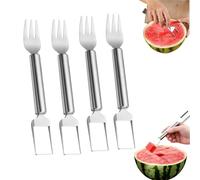 2-in-1 Stainless Steel Fruit Cutter, Watermelon Fork Slicer Cutter, Kitchen Appliances, Melon Fruit Knife for Home, Camping, Picnics (4pcs)