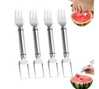 2-in-1 Stainless Steel Fruit Cutter, Watermelon Fork Slicer Cutter, Kitchen Appliances, Melon Fruit Knife for Home, Camping, Picnics (4pcs-D)